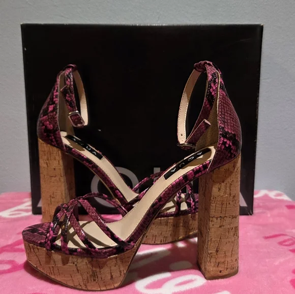 Aqua Women's Pink Snake Platform Cork Like Ankle Strap Heels, Size 6.5M - Picture 7 of 10